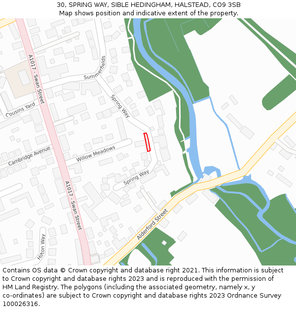 30, SPRING WAY, SIBLE HEDINGHAM, HALSTEAD, CO9 3SB: Location map and indicative extent of plot