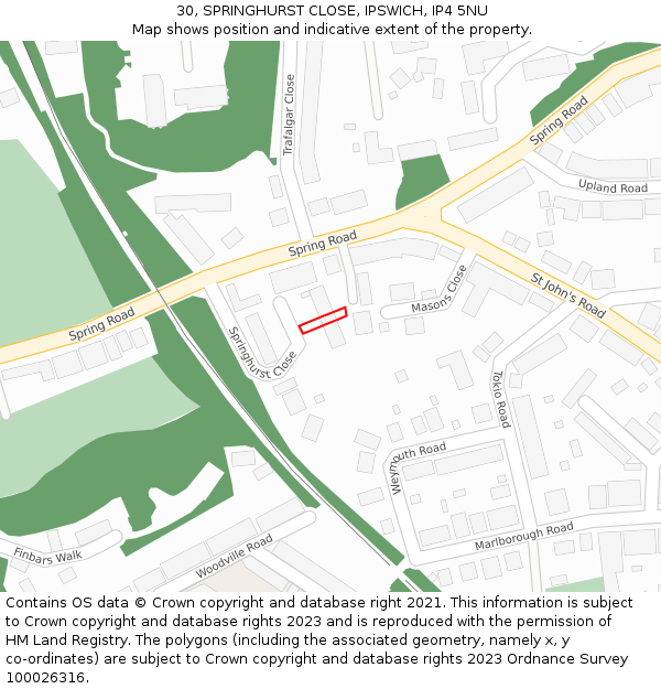 30, SPRINGHURST CLOSE, IPSWICH, IP4 5NU: Location map and indicative extent of plot