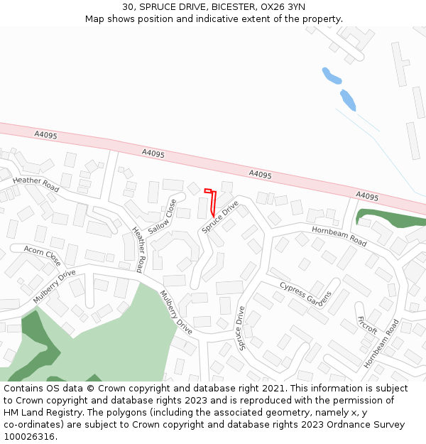 30, SPRUCE DRIVE, BICESTER, OX26 3YN: Location map and indicative extent of plot