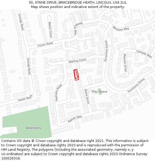 30, STANE DRIVE, BRACEBRIDGE HEATH, LINCOLN, LN4 2UL: Location map and indicative extent of plot