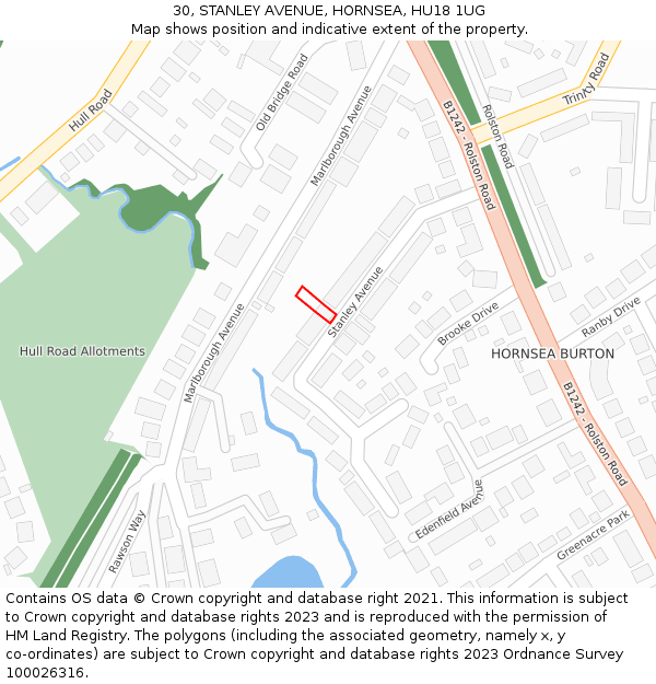 30, STANLEY AVENUE, HORNSEA, HU18 1UG: Location map and indicative extent of plot