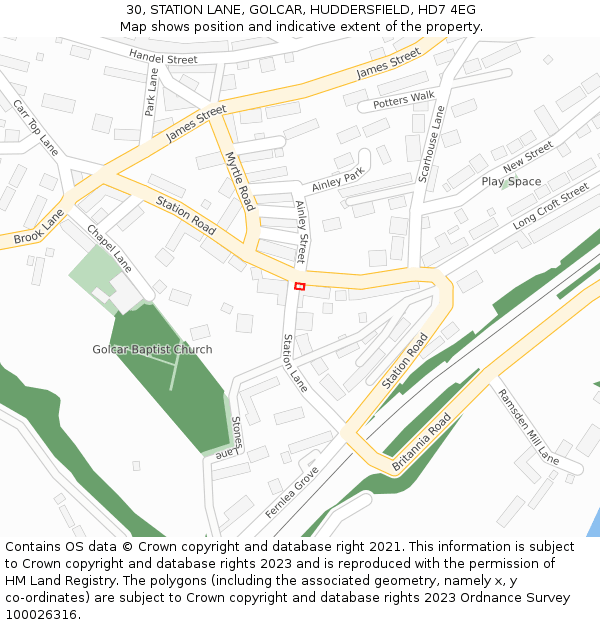 30, STATION LANE, GOLCAR, HUDDERSFIELD, HD7 4EG: Location map and indicative extent of plot