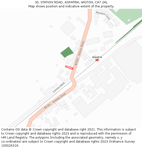 30, STATION ROAD, ASPATRIA, WIGTON, CA7 2AL: Location map and indicative extent of plot