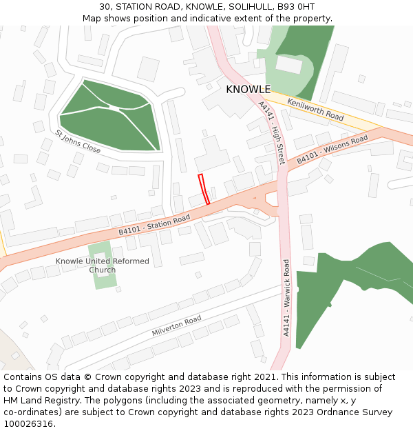 30, STATION ROAD, KNOWLE, SOLIHULL, B93 0HT: Location map and indicative extent of plot