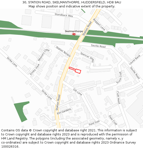 30, STATION ROAD, SKELMANTHORPE, HUDDERSFIELD, HD8 9AU: Location map and indicative extent of plot