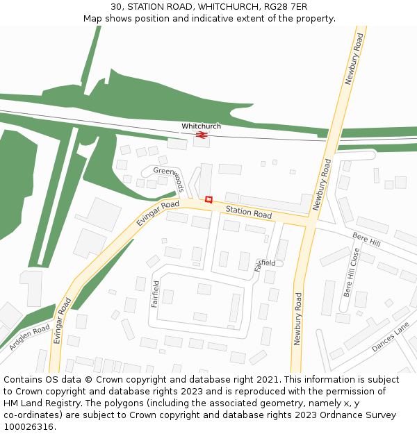 30, STATION ROAD, WHITCHURCH, RG28 7ER: Location map and indicative extent of plot
