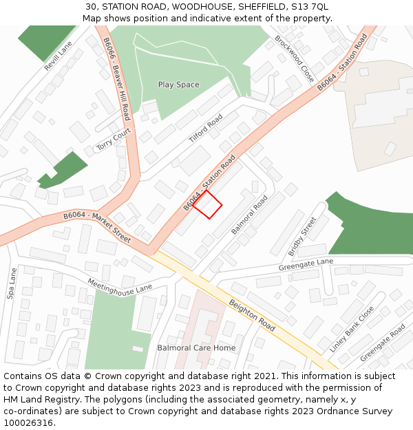 30, STATION ROAD, WOODHOUSE, SHEFFIELD, S13 7QL: Location map and indicative extent of plot
