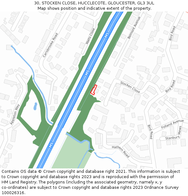 30, STOCKEN CLOSE, HUCCLECOTE, GLOUCESTER, GL3 3UL: Location map and indicative extent of plot