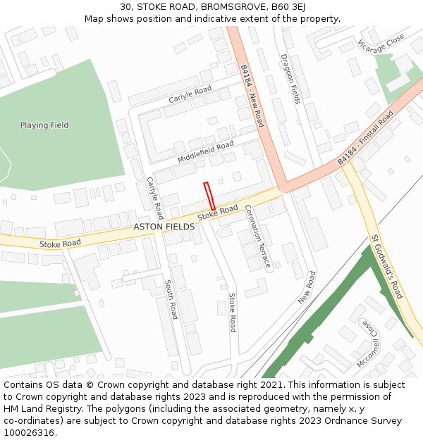 30, STOKE ROAD, BROMSGROVE, B60 3EJ: Location map and indicative extent of plot