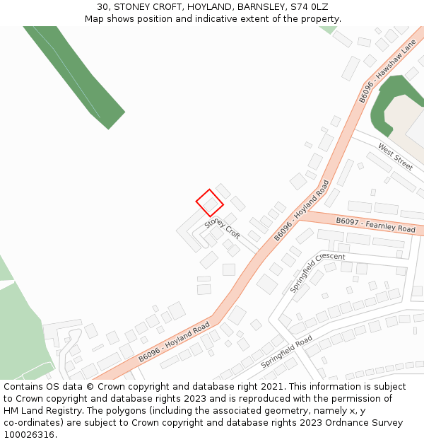 30, STONEY CROFT, HOYLAND, BARNSLEY, S74 0LZ: Location map and indicative extent of plot