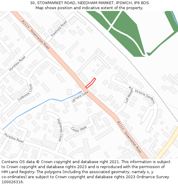 30, STOWMARKET ROAD, NEEDHAM MARKET, IPSWICH, IP6 8DS: Location map and indicative extent of plot
