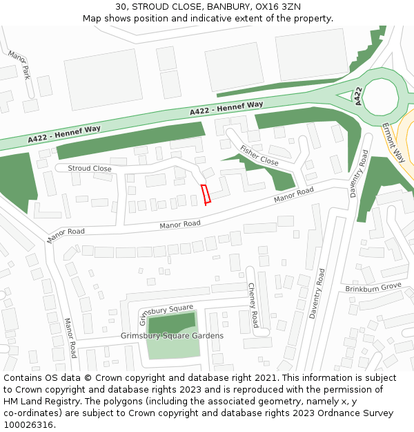 30, STROUD CLOSE, BANBURY, OX16 3ZN: Location map and indicative extent of plot