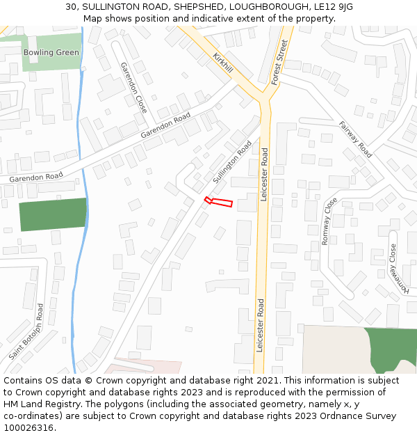 30, SULLINGTON ROAD, SHEPSHED, LOUGHBOROUGH, LE12 9JG: Location map and indicative extent of plot
