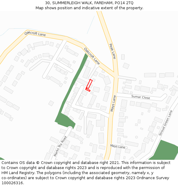 30, SUMMERLEIGH WALK, FAREHAM, PO14 2TQ: Location map and indicative extent of plot