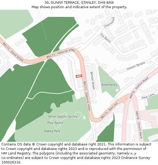 30, SUNNY TERRACE, STANLEY, DH9 8AW: Location map and indicative extent of plot
