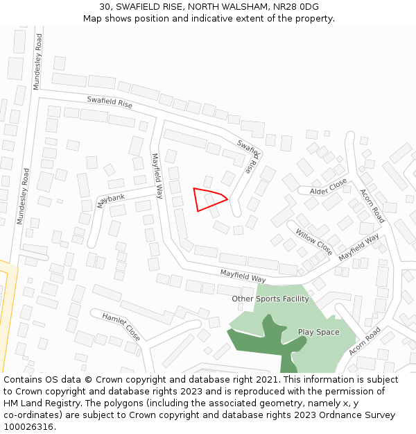 30, SWAFIELD RISE, NORTH WALSHAM, NR28 0DG: Location map and indicative extent of plot