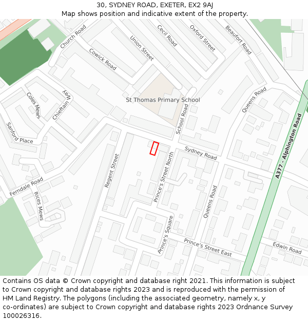 30, SYDNEY ROAD, EXETER, EX2 9AJ: Location map and indicative extent of plot