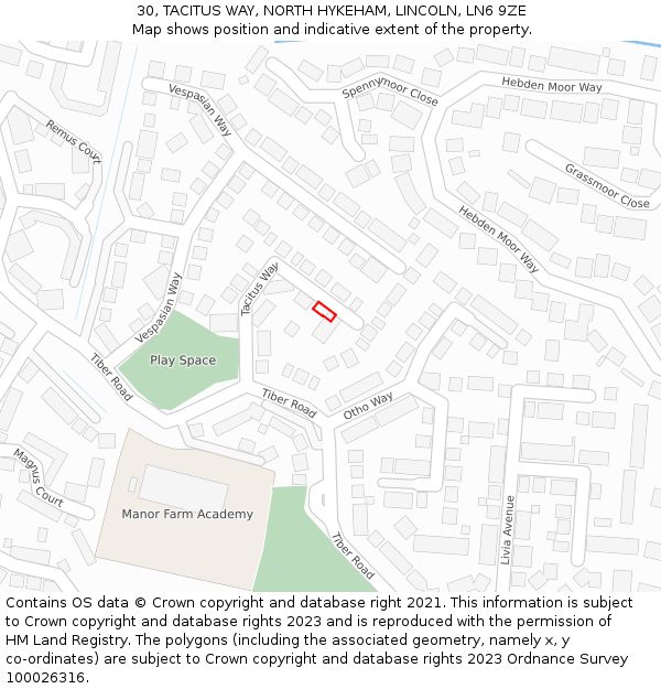 30, TACITUS WAY, NORTH HYKEHAM, LINCOLN, LN6 9ZE: Location map and indicative extent of plot