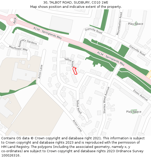 30, TALBOT ROAD, SUDBURY, CO10 1WE: Location map and indicative extent of plot