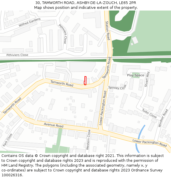 30, TAMWORTH ROAD, ASHBY-DE-LA-ZOUCH, LE65 2PR: Location map and indicative extent of plot