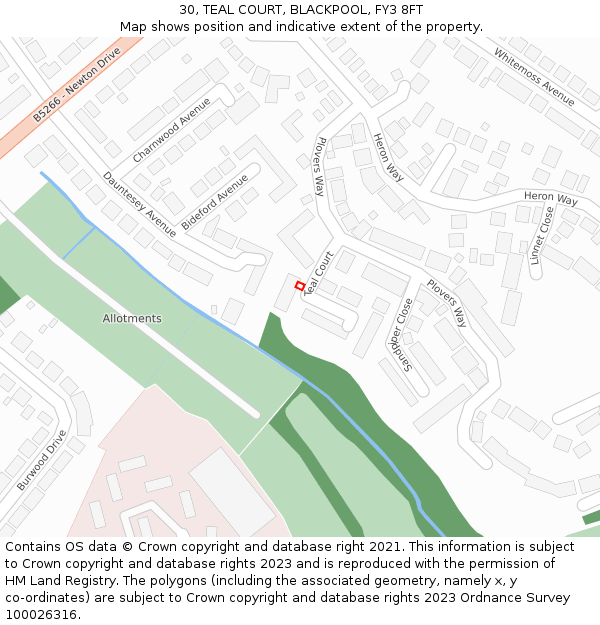 30, TEAL COURT, BLACKPOOL, FY3 8FT: Location map and indicative extent of plot