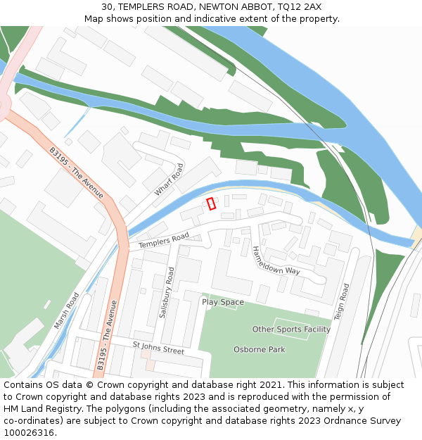 30, TEMPLERS ROAD, NEWTON ABBOT, TQ12 2AX: Location map and indicative extent of plot