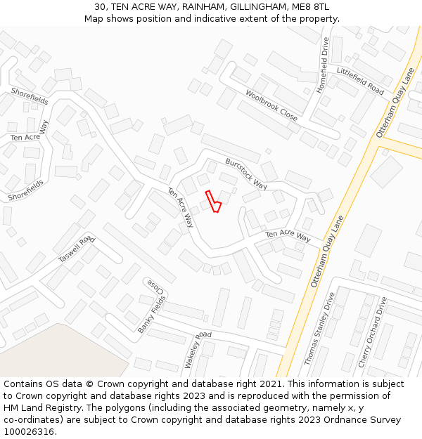 30, TEN ACRE WAY, RAINHAM, GILLINGHAM, ME8 8TL: Location map and indicative extent of plot