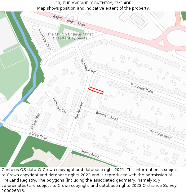 30, THE AVENUE, COVENTRY, CV3 4BP: Location map and indicative extent of plot