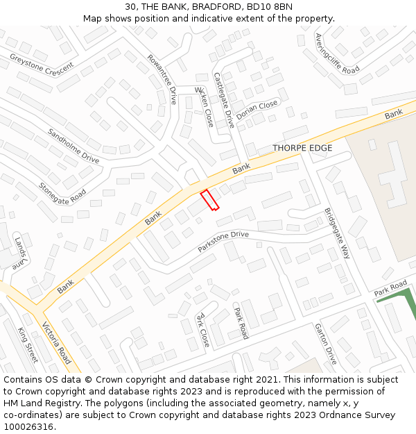 30, THE BANK, BRADFORD, BD10 8BN: Location map and indicative extent of plot