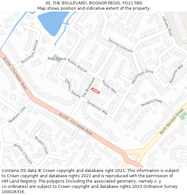 30, THE BOULEVARD, BOGNOR REGIS, PO21 5BS: Location map and indicative extent of plot
