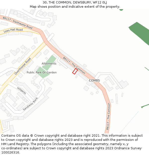 30, THE COMMON, DEWSBURY, WF12 0LJ: Location map and indicative extent of plot