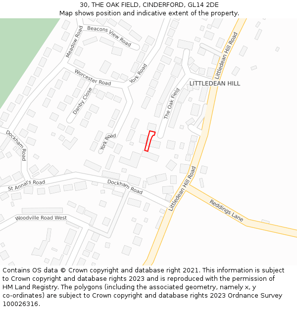 30, THE OAK FIELD, CINDERFORD, GL14 2DE: Location map and indicative extent of plot