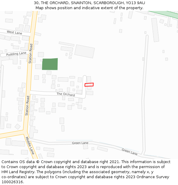 30, THE ORCHARD, SNAINTON, SCARBOROUGH, YO13 9AU: Location map and indicative extent of plot