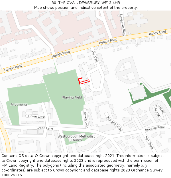 30, THE OVAL, DEWSBURY, WF13 4HR: Location map and indicative extent of plot