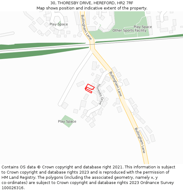 30, THORESBY DRIVE, HEREFORD, HR2 7RF: Location map and indicative extent of plot
