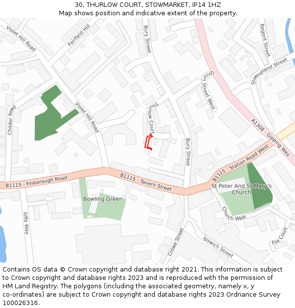 30, THURLOW COURT, STOWMARKET, IP14 1HZ: Location map and indicative extent of plot