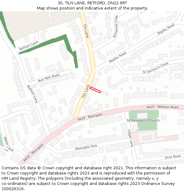 30, TILN LANE, RETFORD, DN22 6RT: Location map and indicative extent of plot