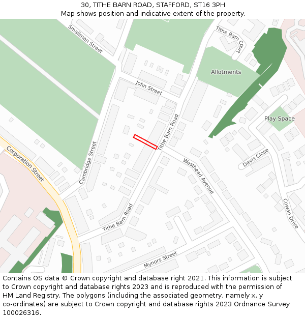 30, TITHE BARN ROAD, STAFFORD, ST16 3PH: Location map and indicative extent of plot
