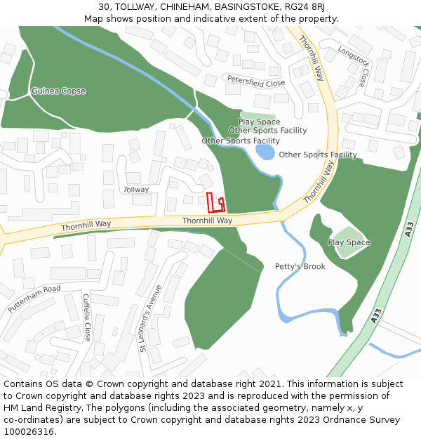 30, TOLLWAY, CHINEHAM, BASINGSTOKE, RG24 8RJ: Location map and indicative extent of plot