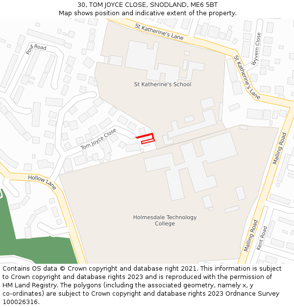 30, TOM JOYCE CLOSE, SNODLAND, ME6 5BT: Location map and indicative extent of plot