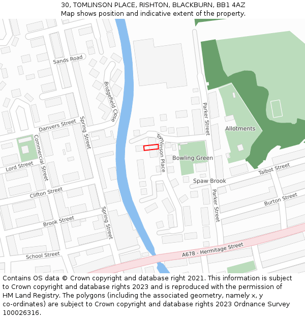 30, TOMLINSON PLACE, RISHTON, BLACKBURN, BB1 4AZ: Location map and indicative extent of plot