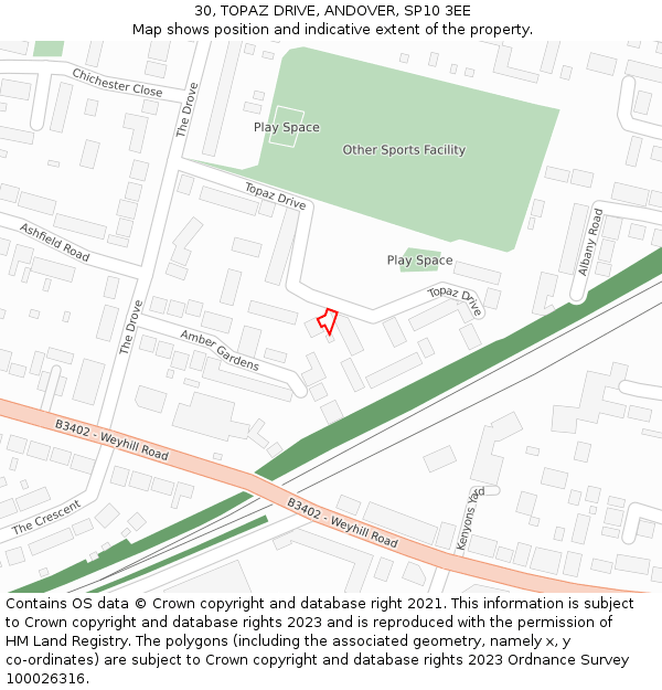 30, TOPAZ DRIVE, ANDOVER, SP10 3EE: Location map and indicative extent of plot