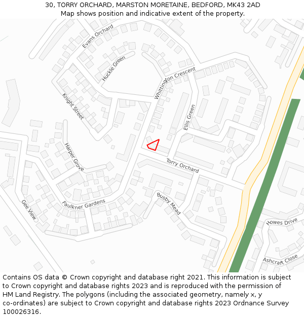 30, TORRY ORCHARD, MARSTON MORETAINE, BEDFORD, MK43 2AD: Location map and indicative extent of plot