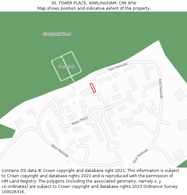 30, TOWER PLACE, WARLINGHAM, CR6 9PW: Location map and indicative extent of plot