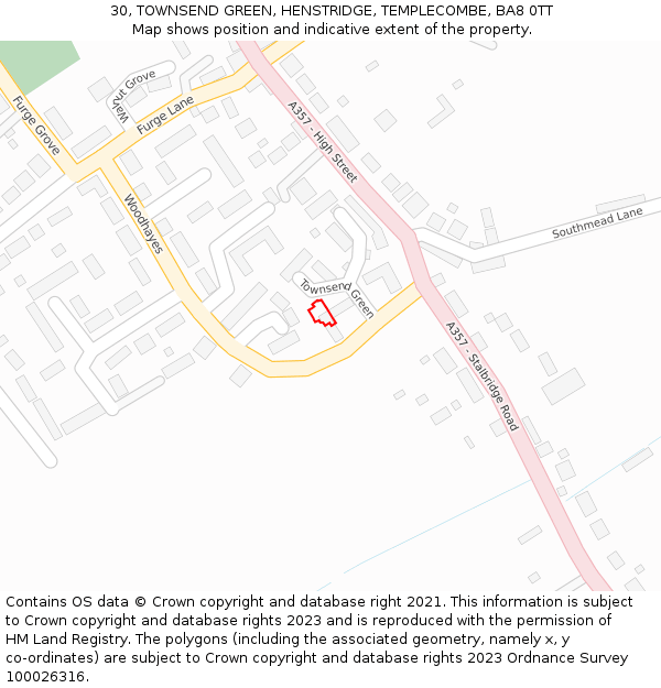 30, TOWNSEND GREEN, HENSTRIDGE, TEMPLECOMBE, BA8 0TT: Location map and indicative extent of plot