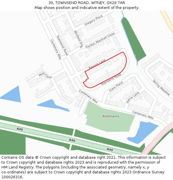 30, TOWNSEND ROAD, WITNEY, OX29 7AR: Location map and indicative extent of plot