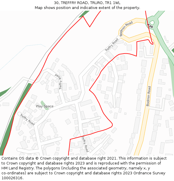 30, TREFFRY ROAD, TRURO, TR1 1WL: Location map and indicative extent of plot