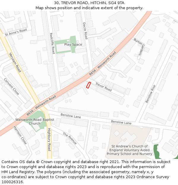 30, TREVOR ROAD, HITCHIN, SG4 9TA: Location map and indicative extent of plot