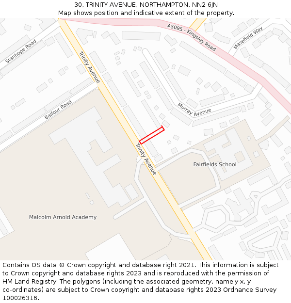 30, TRINITY AVENUE, NORTHAMPTON, NN2 6JN: Location map and indicative extent of plot