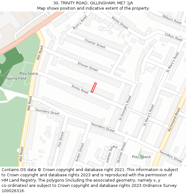 30, TRINITY ROAD, GILLINGHAM, ME7 1JA: Location map and indicative extent of plot